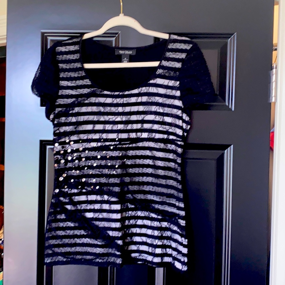 WHBM tee shirt with lace and rhinestones.